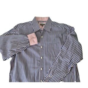 Johnston & Murphy Shirt Mens XL‎ Blue/Pink Check Tailored Fit Flip Cuff